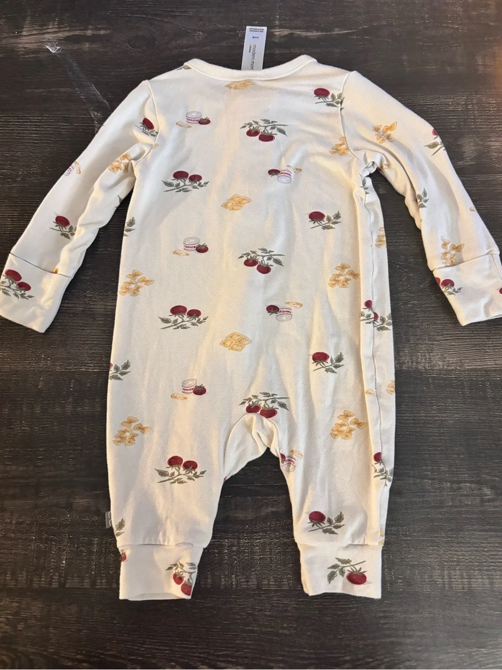 Cream Tomato -Print Zip Front Baby One-Piece Romper